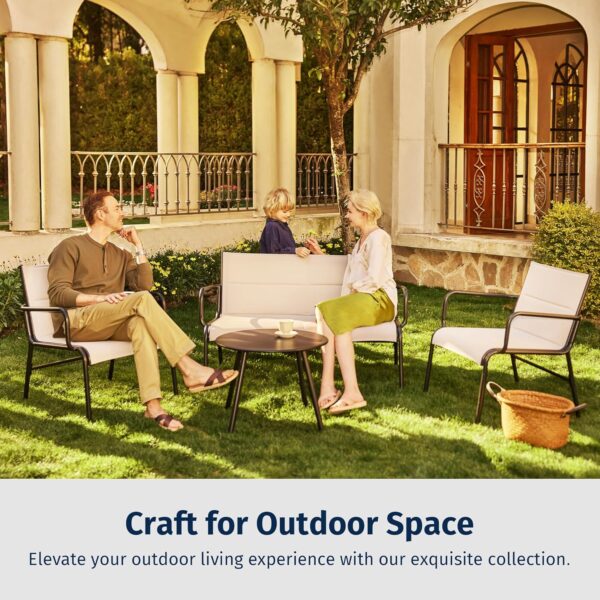 EAST OAK 4-Piece Patio Furniture Set, Waterproof Outdoor Furniture Set, Patio Sofa with Coffee Table for Balcony or Porch, 4 Seats Patio Conversation Sets for Backyard in Beige - Image 2