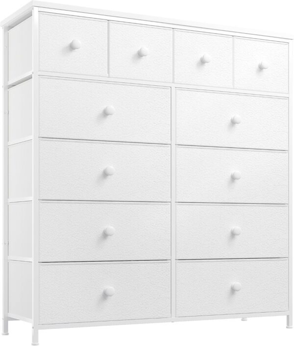 EnHomee Dresser,White Dresser for Bedroom with 12 Drawers,Tall Dressers for Bedroom,White Fabric Dressers & Chest of Drawers for Bedroom,Closet,Nursery,Girls