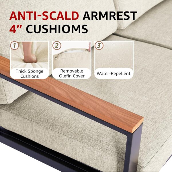 NATURAL EXPRESSIONS 4 Pieces Patio Furniture Sets,Metal Outdoor Patio Furniture Sets,Outdoor Sectional Furniture Patio Conversation Set,Wooden Anti-Scald Armrest,Sling Mesh,4" Olefin Cushions - Image 2