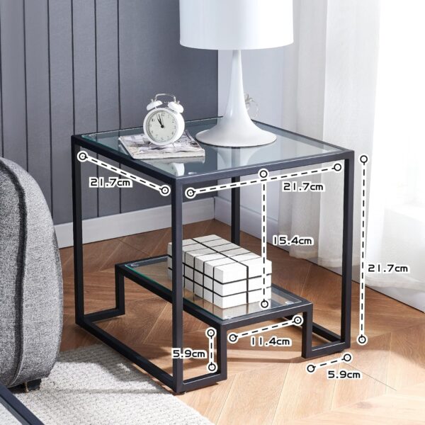Black Metal Glass Coffee Table - Simple Center Coffee Table for Living Room Home, Metal Frame Coffee Table with 2 Shelves,Modern Table for Bedroom, Dinning Room,Office Decor - Image 2
