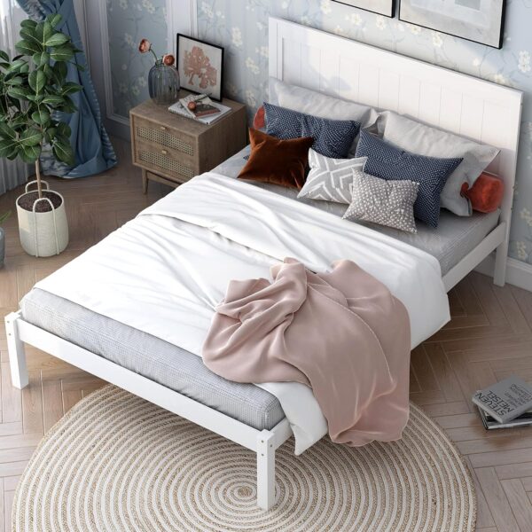 Merax Wood Platform Bed with Headboard, Platform Bed with Wood Slat Support, No Box Spring Needed,Full Size,White - Image 3