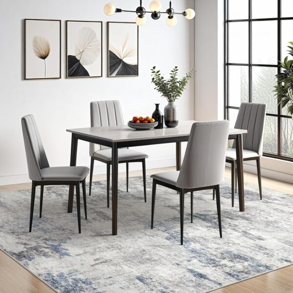 Living Room Area Rugs - 5x7 Abstract Large Soft Indoor Washable Rug Neutral Modern Low Pile Carpet for Bedroom Dining Room Farmhouse Home Office - Grey Blue - Image 4