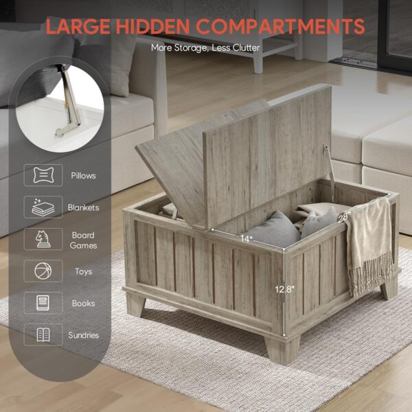 VONLUCE Farmhouse Coffee Table with Hidden Storage Compartments, 31.5 in Rustic Coffee Table with Hinged Flip Tops, Modern Square Center Table for Living Room Meeting Room, Light Rustic Oak - Image 2