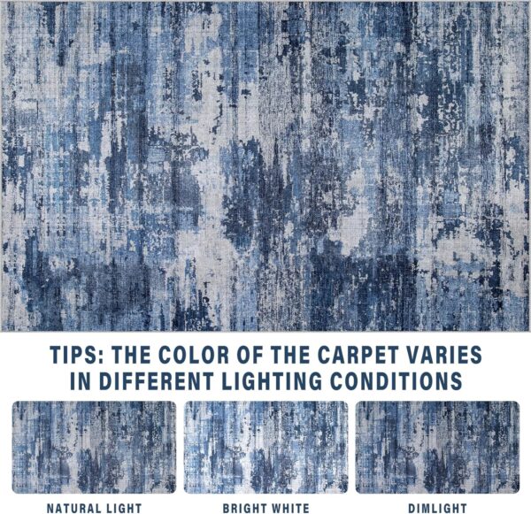 Area Rug Living Room Rugs: 5x7 Rug for Bedroom Machine Washable with Non Slip Backing Non Shedding Abstract Stain Resistant Large Carpet for Dining Room Nursery Home Office - Beige/Blue - Image 5