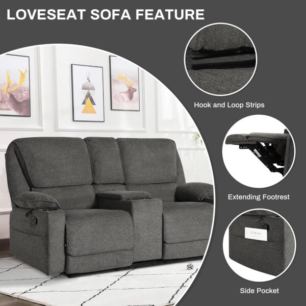 KIGOTY Reclining Sofa, 2 Seater Manual Recliner Sofa with Cup Holders, Manual Reclining Loveseat Home Theater Seating Sofa Couch Sets for Living Room, Dark Gray - Image 6