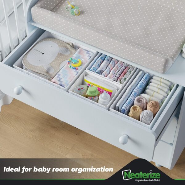 Drawer Organizer Clothes Set of 12 White-Grey - Dresser Organizer For Nursery, Bedroom, Closet - Perfect Baby Clothes Organizer and Storage & General Nursery Organization or Dresser Drawer Organizers - Image 5