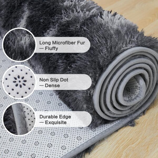 Andency 4x6 Shag Area Rug for Living Room, Tie-Dyed Dark Grey Soft Fuzzy Plush Indoor Carpets for Bedroom, Non Skid Fluffy Faux Fur Rug for Nursery Kids Boys Girls Room - Image 6