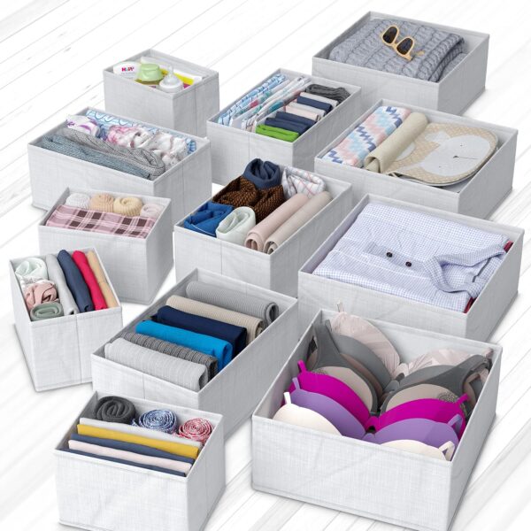 Drawer Organizer Clothes Set of 12 White-Grey - Dresser Organizer For Nursery, Bedroom, Closet - Perfect Baby Clothes Organizer and Storage & General Nursery Organization or Dresser Drawer Organizers - Image 4