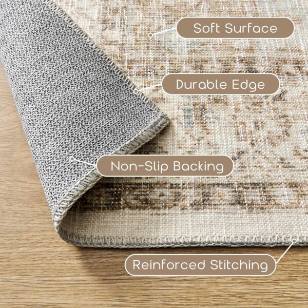 Boho Neutral Living Room Rug 5x7 Washable Vintage Rustic Earth Tone Modern Farmhouse Style Easy to Clean Stain Resistant Area Rugs for Dining Room,Light Tan Brown and Beige - Image 7