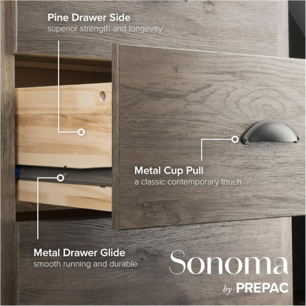 Prepac Salt Spring Bedroom Furniture: Gray Double Dresser for Bedroom, 6-Drawer Wide Chest of Drawers, Traditional Bedroom Dresser, DDC-6330-V, 59"W x 16"D x 29"H - Image 7