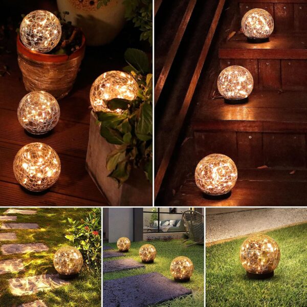 Solar Globe Lights Outdoor Waterproof-Solar Balls-Solar Garden Lights-Solar Orbs for Outside 2 Pack Cracked Glass Ball for Lawn Patio Yard Backyard Decorations - Image 7