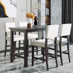 Merax 5 Piece Dining Set Counter Height Kitchen Table Set with One Rectangle Table and 4 Cushioned Chairs for 4 Persons Dining Room Table Set for Small Place(Table+4 Chairs)