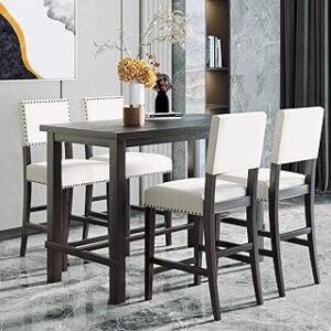 Merax 5 Piece Dining Set Counter Height Kitchen Table Set with One Rectangle Table and 4 Cushioned Chairs for 4 Persons Dining Room Table Set for Small Place(Table+4 Chairs)