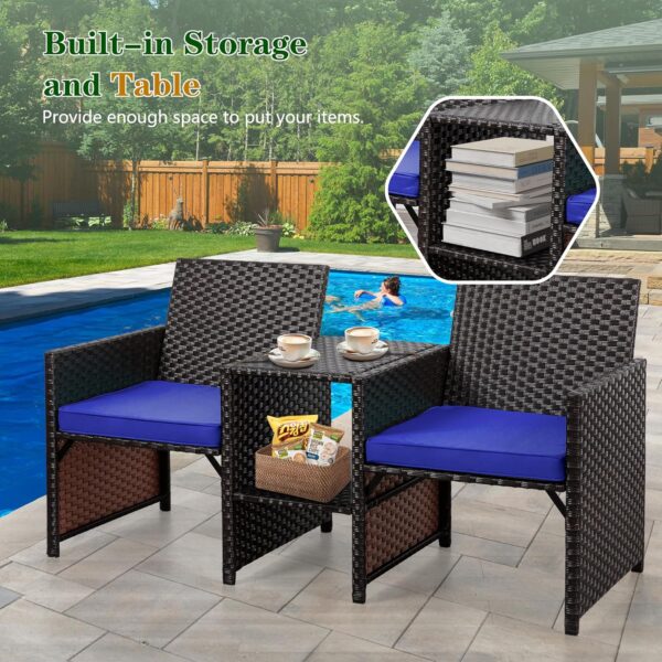 Shintenchi Wicker Patio Conversation Furniture Set with Detachable Chairs & Table and Two Removable Cushions,Rattan Wicker Lover Chair for Patio,Garden, Courtyard and Lawn Backyard (Blue) - Image 3