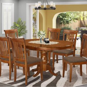 East West Furniture PORT7-SBR-C 7 Piece Dining Table Set Consist of an Oval Dining Room Table with Butterfly Leaf and 6 Linen Fabric Upholstered Chairs, 42x60 Inch, Saddle Brown