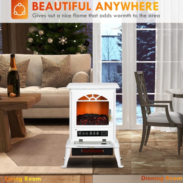 HOMCOM 23" Electric Infrared Fireplace Stove, Freestanding Fire Place Heater with Realistic Log Flame, Adjustable Temperature, Timer, 1000W/1500W, White - Image 7