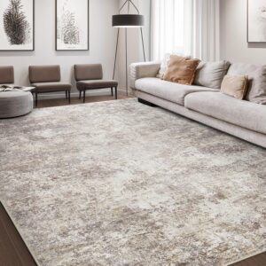 Area Rug Living Room Rugs - 9x12 Abstract Large Soft Indoor Washable Rug Neutral Modern Low Pile Carpet for Bedroom Dining Room Farmhouse Home Office - Brown