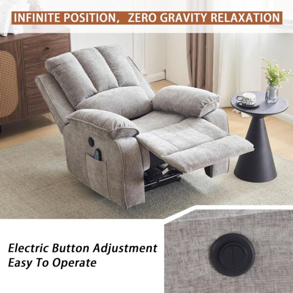 Power Recliner Chair with Massage and Heat, Overstuffed Electric Recliner for Living Room, Upholstered Soft Fabric Reclining Sofa Chair (Grey-Fabric) - Image 3