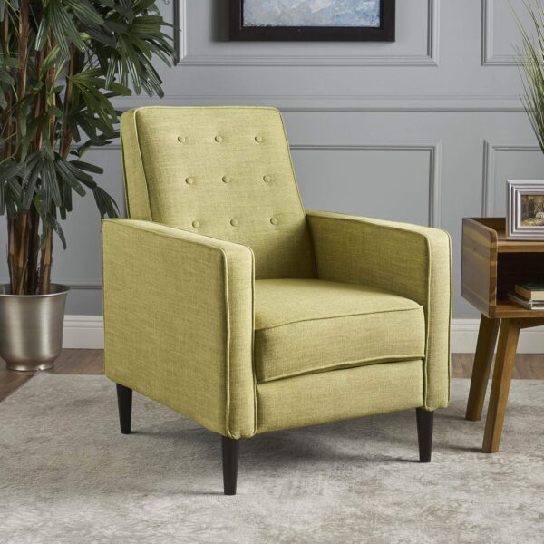Christopher Knight Home Mervynn Mid-Century Modern Fabric Recliner, polyester, Muted Green / Dark Espresso - Image 2