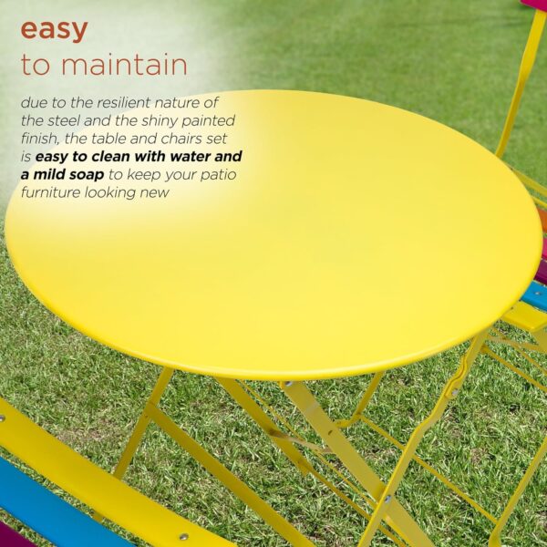 Alpine Corporation Indoor/Outdoor 3-Piece Bistro Set Folding Table and Chairs Patio Seating, Rainbow - Image 6