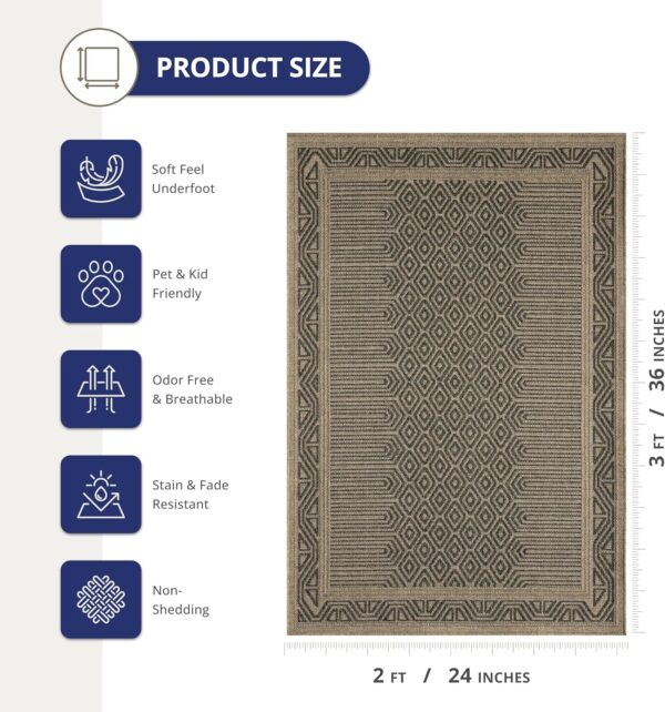 Abani Patio Indoor Outdoor Grey Beige Rug - 8 x 10 Geometric Tribal Area Rug for Living Room, Bedroom, Patio - Waterproof, UV Protected, Pet Friendly, Soft Fiber, Durable Weave, & Easy to Clean - Image 2