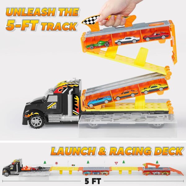 JOYIN Toy Truck for Kids,5-FT Race Track and 12 Die-Cast Metal Toy Cars, Racing Car with Lights & Sounds, Carrier Truck Toy Gift for 2 3 4 5 Years Old Boys and Girls - Image 2