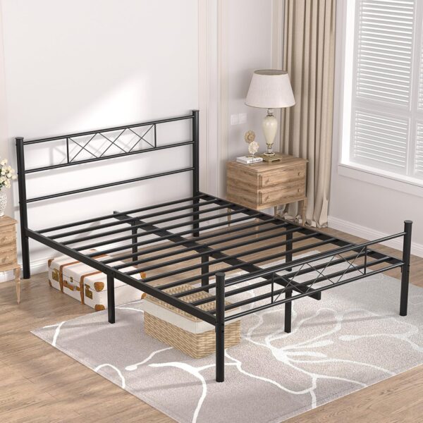 VECELO Full Size Bed Frame with Headboard, Heavy-Duty Platform/Mattress Foundation with Metal Slats Support, No Box Spring Needed/Easy Assembly, Matte Black - Image 7