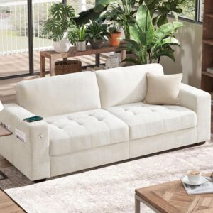 Hanherry Sofa for Living Room, Modern Comfy Sofa with Medium Firm Seat Cushion, Removable Cover,Wide Armrest,USB/Type-C Port,Chenille Fabric Couches for Small Space,Apartment (Beige, 89 inch)