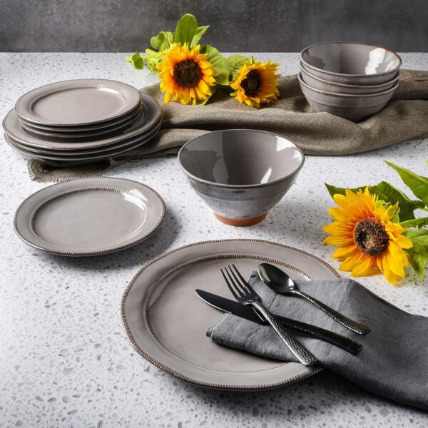 Gibson Elite Terranea Round Reactive Glaze Terra Cotta Dinnerware Set, Service for Four (12pcs), Grey - Image 5