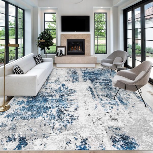 Area Rug Living Room Rugs 5x7, Large Soft Abstract Rug Washable Rug Non-Slip Non-Shedding Low-Pile Morden Indoor Floor Carpet for Living Bedroom Office Dining Room (Grey Blue,5'x7') - Image 2