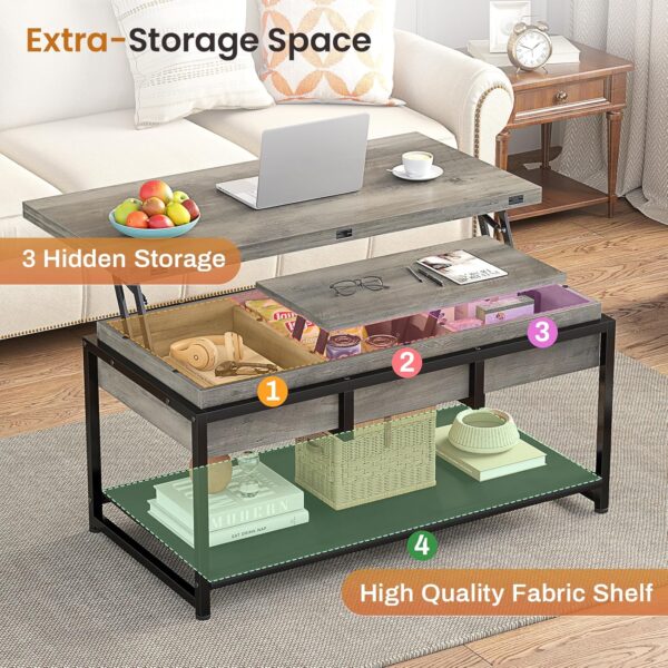 Itaar Lift Top Coffee Table, 4 in 1 Coffee Tables with Storage for Living Room, Farmhouse Coffee Table Converts to Dining Table for Living Room, Home Office, Grey - Image 5