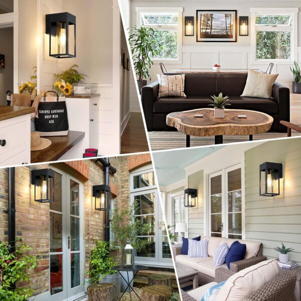 2-Pack Outdoor Wall Light Fixture, Exterior Porch Sconces Wall Mounted Lighting with E26 Sockets & Glass Shades, Modern Wall Lantern for House Patio Garage Door - Image 6