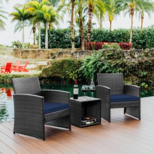 Nestl Wicker Outdoor Furniture Set - 3 Piece Patio Bistro Set (Grey/Navy)
