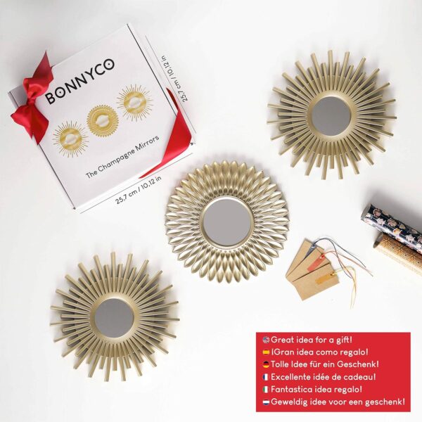 BONNYCO Gold Mirrors for Wall Pack of 3 Wall Mirrors for Room Decor & Home Decor | Champagne Gold Round Mirrors for Wall Decor | Circle Mirrors Modern Gifts for Women & Moms | Decorative Mirrors - Image 7