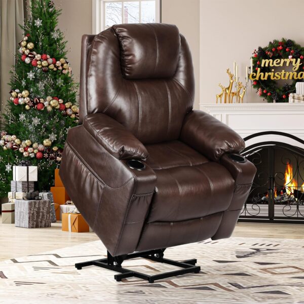 YITAHOME Power Lift Recliner Chair for Elderly, Lift Chair with Heat and Massage, Faux Leather Recliner Chair with 2 Cup Holders, Side Pockets & Remote Control for Living Room (Brown)