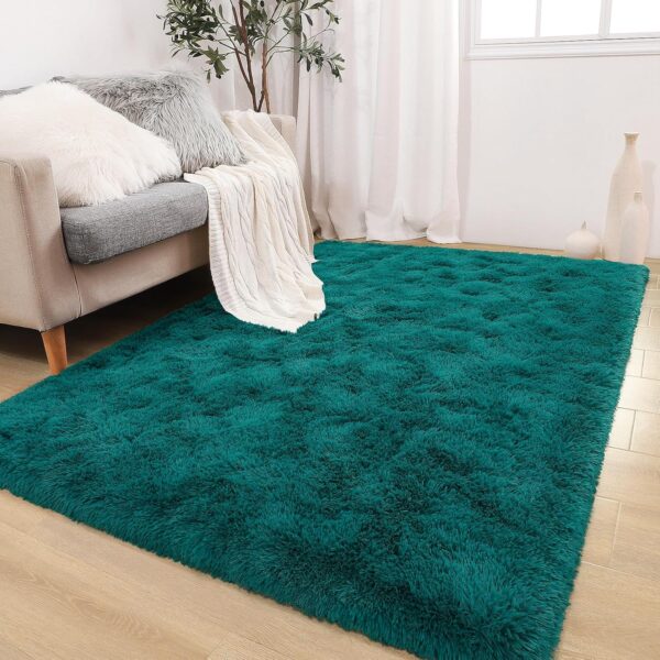 BENRON Teal Green Living Room Rug 5x8 Thickened Memory-Foam Area Rug Fluffy Bedroom Rugs for Girls Kids Room Shag Faux Fur Rug Anti-Slip Indoor Carpets Festival Home Decor - Image 2