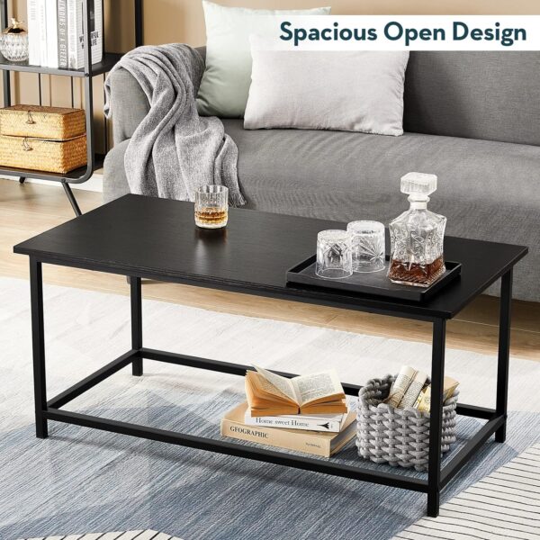 SAYGOER Black Coffee Table Simple Modern Rectangular Center Table Open Space Minimalist for Living Room Home Office Industrial Cocktail Tables, Easy Assembly, 39.37 x 19.69 x 17.72 - Image 7