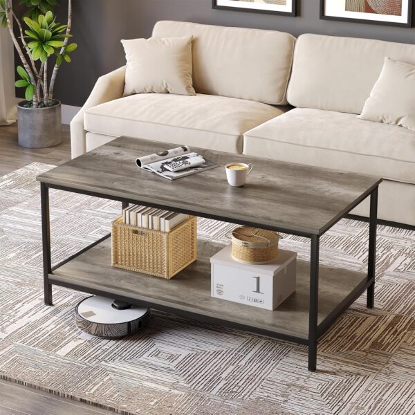 SAYGOER 2-Tier Coffee Table for Living Room Farmhouse Style Center Table with Storage Shelf Rectangle Wood Table for Large or Small Spaces Apartment Home Office, Easy Assembly Gray Wash - Image 7