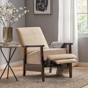 Merax Wide Wood Hand Manual Club Recliner, Adjustable Chaise Chair Fabric Single Lie Sofa for Living Room, Bedroom, Office, Lounges, 35" D x 24.75" W x 37.75" H, Sand