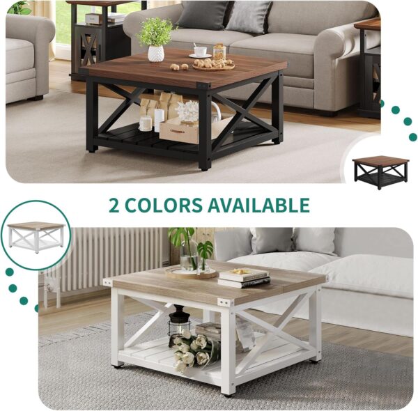YITAHOME Farmhouse Coffee Table,Square Coffee Table for Living Room, Vintage Living Room Table with Shelf, Coffee Table with Storage,Brown - Image 6