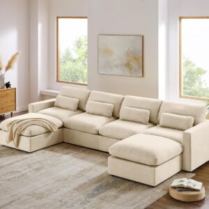 149" Oversized Modular Sectional Sofa, Extra Large U Shaped Couch with Reversible Chaise, 6 Seater Living Room Sofa Couch, Grey White