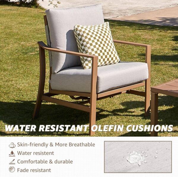NATURAL EXPRESSIONS 4 Pieces Patio Furniture Sets,Modern Metal Outdoor Conversation Sets with High Back All Weather Hand-Woven Rope Rocking Chairs, Loveseat, Metal Table, 6" Thick Olefin Cushions - Image 5