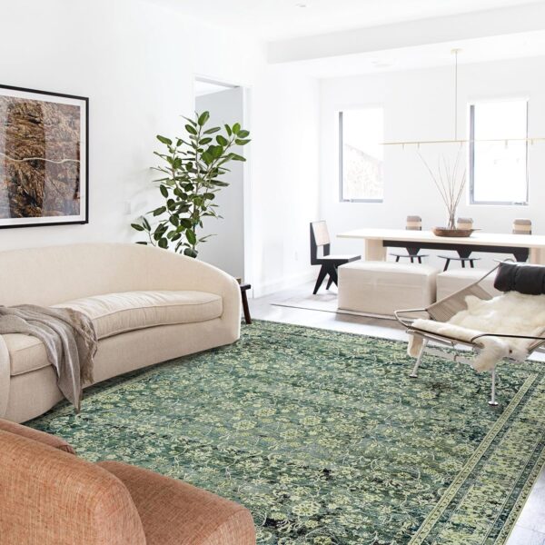 5x7 Area Rugs Washable Rugs for Living Room,Faux Wool Soft Moody Floral Boho Vintage Oriental Indoor Carpet for Bedroom,5 by 7,Dark Emerald Green - Image 4