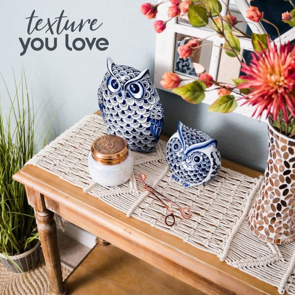 SnugLife Macrame Table Runner (112" x 13") Long | Boho Table Runner | Wedding Table Decor | Vintage Farmhouse and Bohemian Dining Room Style | Off White - Image 7