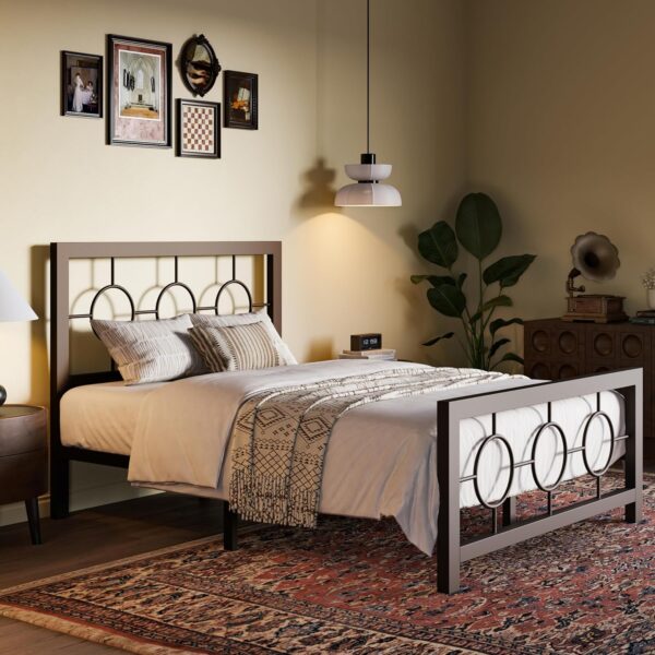 SHA CERLIN Twin Metal Bed Frame with Vintage Circular Design Headboard and Footboard, No Box Spring Required, Easy Assembly, Noise-Free,Brown - Image 3