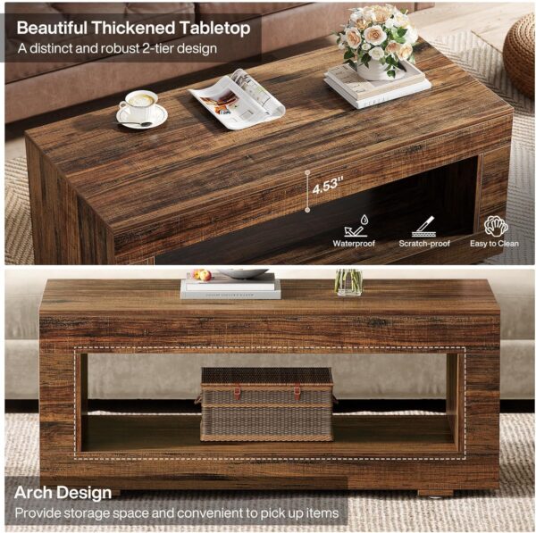 Tribesigns Coffee Table for Living Room, 43.3" Modern Farmhouse Coffee Table with Storage, 2-Tier Wood Rectangular Center Table Cocktail Living Room Table with Sturdy Base, Rustic Brown - Image 7