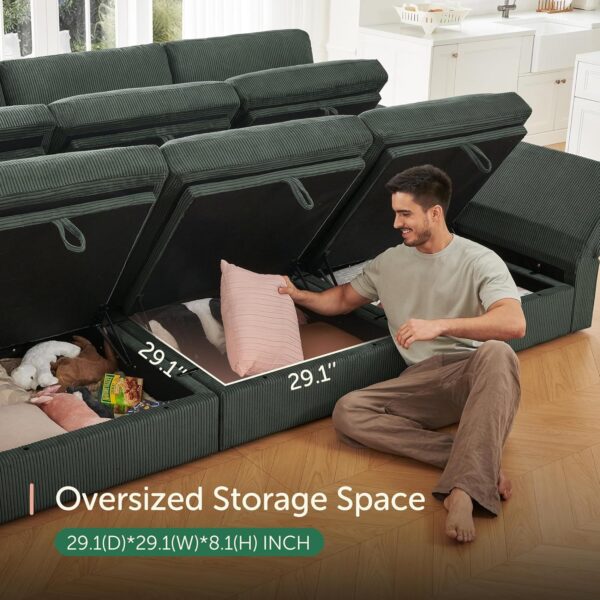 HONBAY Modular Sectional Couch with Storage Corduroy Sectional Sofa with Chaise U Shaped Sectional Couches for Living Room,Green - Image 4