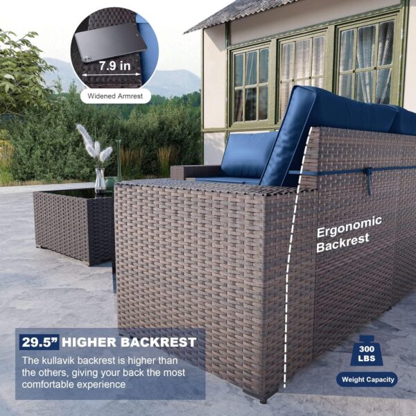 Kullavik 6PCS Outdoor Patio Furniture Set PE Wicker Rattan Sectional Sofa Patio Conversation Sets,Navy Blue - Image 2