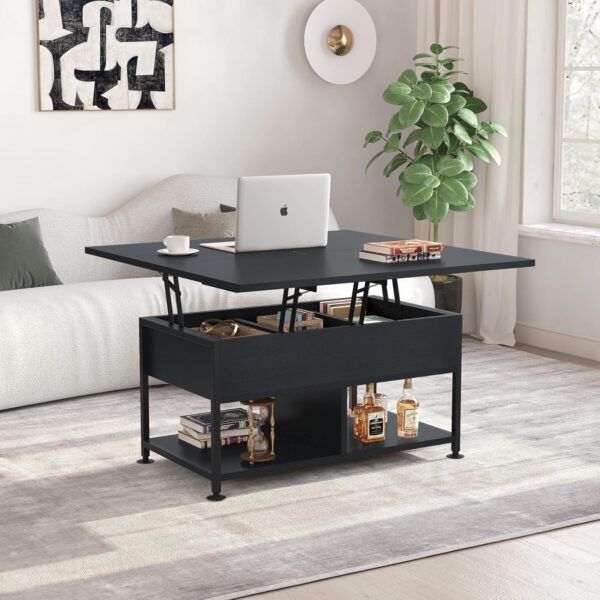 Lift Top Coffee Table ，4 in 1 Multi-Function Coffee Table with Hidden Compartment ，Modern Lift Tabletop Dining Table for Living Room Reception/Home Office, Black - Image 2