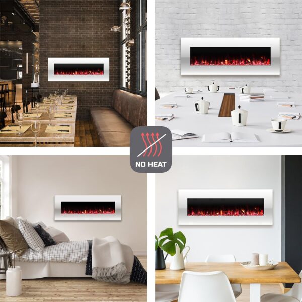 Northwest 50-Inch Wall Mounted Electric Fireplace - Heat-Free Decor with Color Changing LED Flames, Media Options, and Remote Control (White) - Image 4